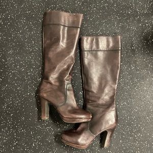 Brown leather knee high boots